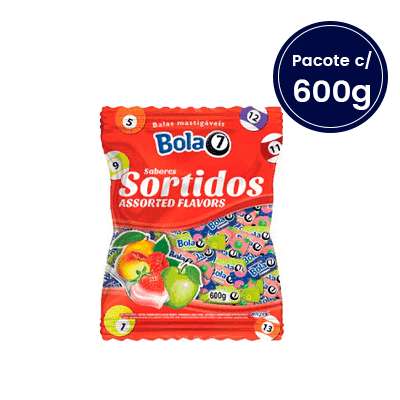 Bala Sabor Sortidos Bola 7 Pacote c/ 600g