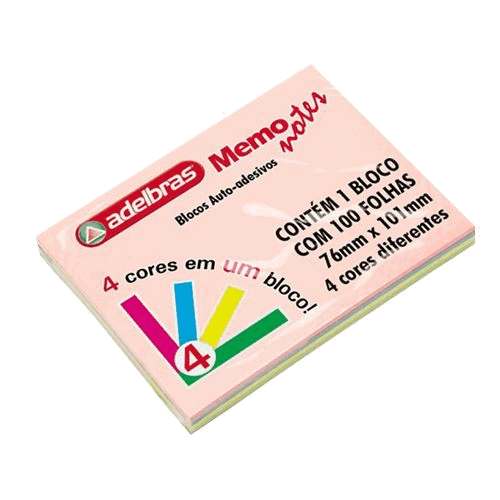 Bloco Auto Adesivo Colorido Adelbras - Pacote com 1 Bloco