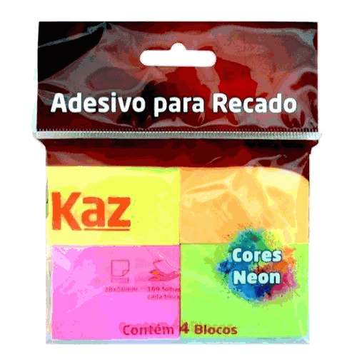 Bloco Auto Adesivo Neon Kaz 38mmx50mm - Pct. com 4x100 folhas