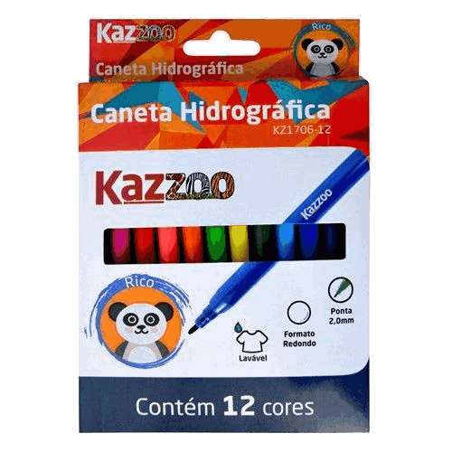 Caneta Hidrográfica Zoo Kaz - Pacote com 12 Cores
