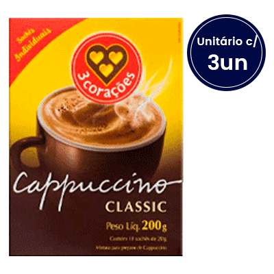 Cappuccino Solúvel em Sachê 3 corações c/ 10un 20g