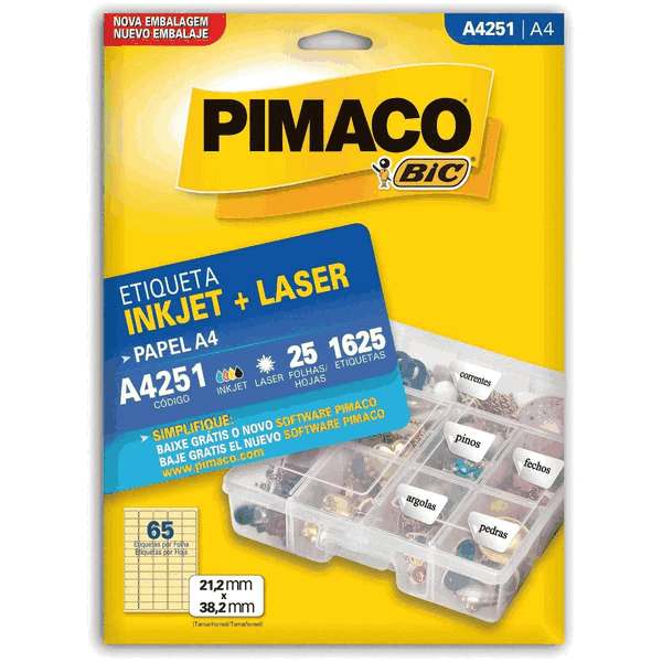 Etiqueta Pimaco A4 251 - 21,2mm x 38,2mm - Pct com 1625