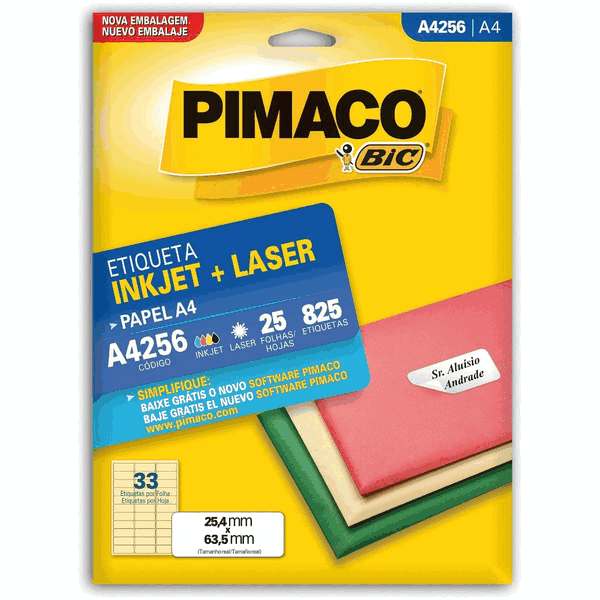 Etiqueta Pimaco A4 256 - 25,4mm x 63,5mm - Pct com 825