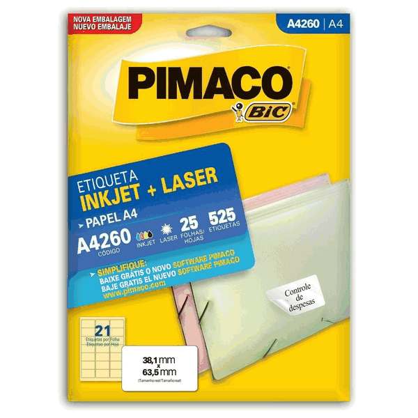 Etiqueta Pimaco A4 260 - 38,1mm x 63,5mm - Pct com 525