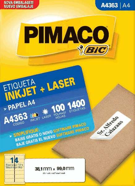 Etiqueta Pimaco A4 263 - 38,1mm x 99,0mm - Pct com 350
