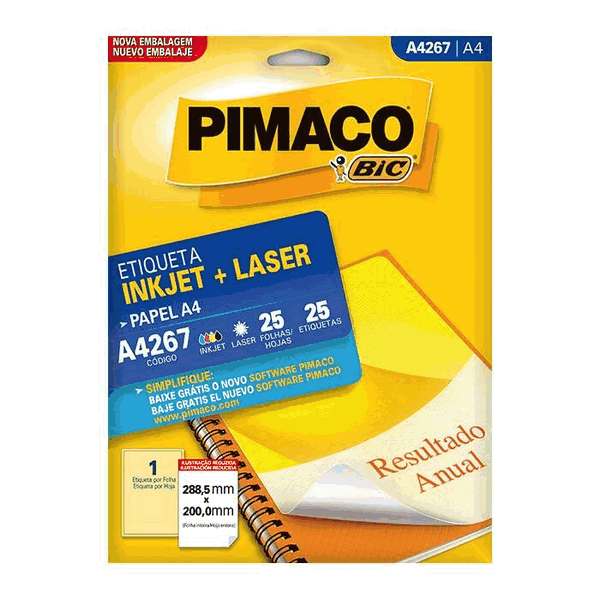 Etiqueta Pimaco A4 267 - 288,5mm x 200mm - Pct com 25