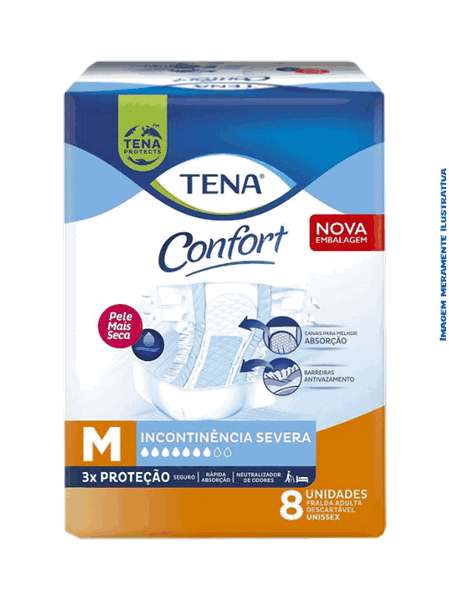 Fralda Geriátrica Tamanho M Tena Confort - Pacote com 8