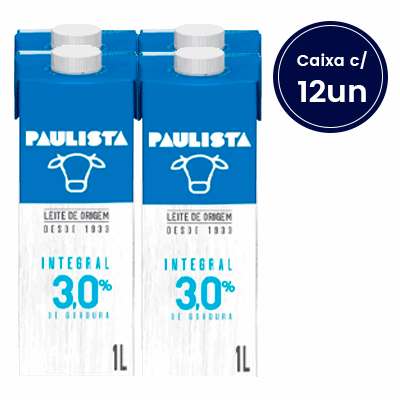 Leite UHT Integral Paulista 1 Litro - Caixa com 12 Unidades