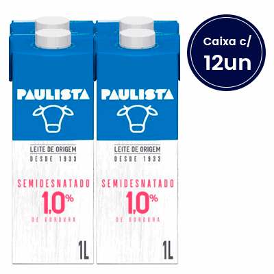 Leite UHT Semidesnatado Paulista 1 Litro - Caixa com 12 Unidades