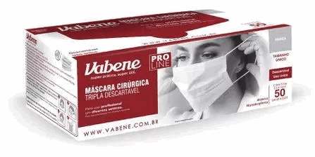 Máscara Descartável Tripla Camada Branca Vabene com 50 unidades