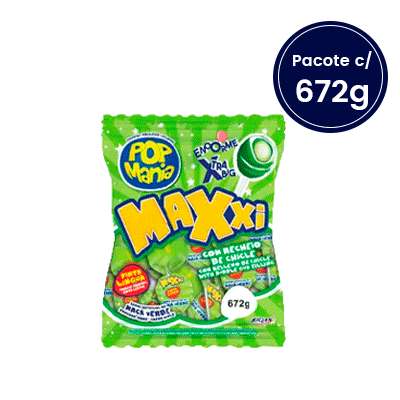 Pirulito Maxxi Sabor Maçã Verde Pinta Língua Pop Mania 672g