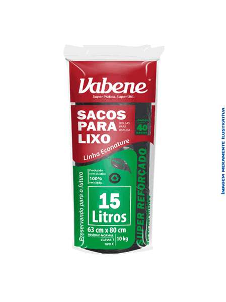 Saco para Lixo Reforçado Vabene 15L - Pacote com 40 Unidades